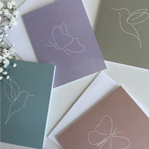 Elegant Pastel Stationery Set, Beautiful Nature Line Art, Blank Folded Card Set
